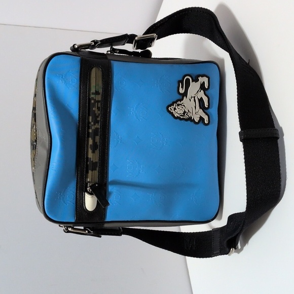 Authentic MCM Camouflage and Blue Messenger Bag